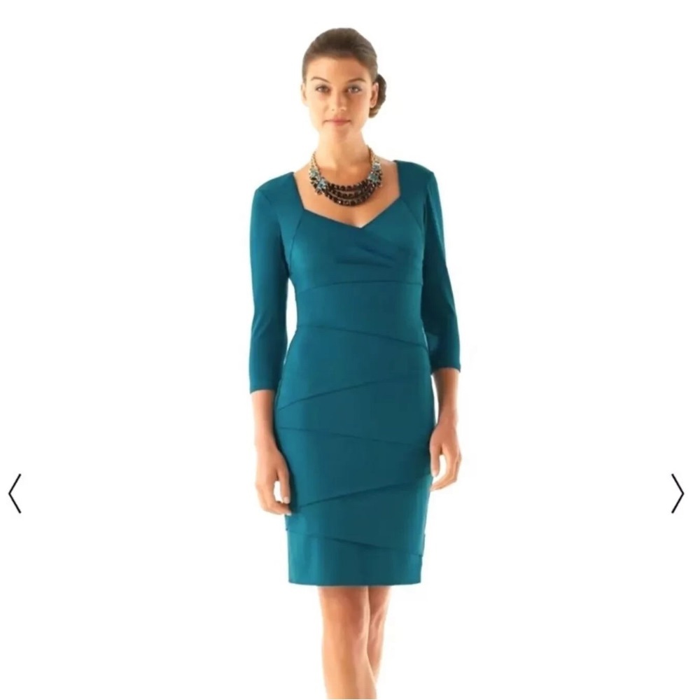 White House Black Market Teal Tiered Bodycon Cocktail Evening Dress